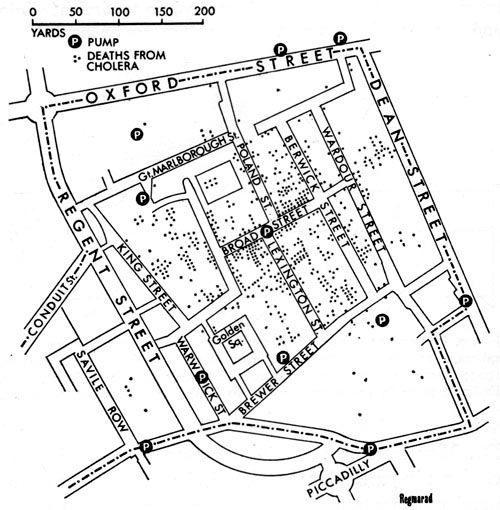Map of the Cholera Outbreak in Soho, London by Regmarad